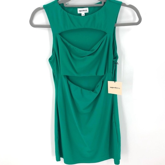 NWT Superdown Tami Cutout Dress Green Bodycon Stretch Mini Revolve Size Medium - Picture 4 of 4